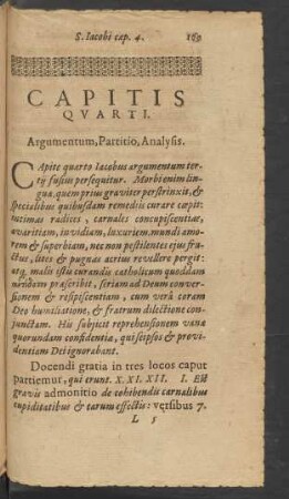 Capitis Quarti. Argumentum, Partitio, Analysis.