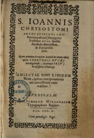 Panegyrici tractatus XVII. sanctis apostolis, martyribus, & patriarchis dicti