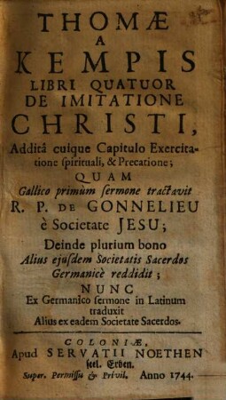 De Imitatione Christi : libri quatuor