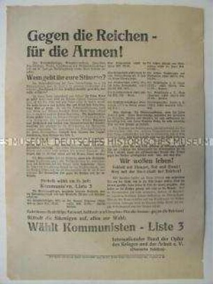 Propagandaflugblatt für die KPD an Rentner, Kriegsversehrte, Invaliden