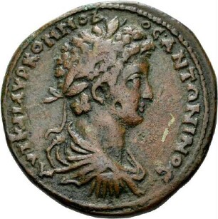 Bronzemünze aus Nikomedia (Bithynien) für Commodus mit Darstellung von zwei Tempeln