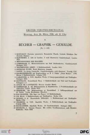 A. Bücher – Graphik – Gemälde (Nr. 1-159)