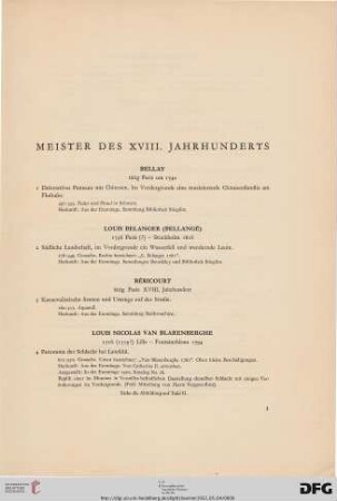 Meister des XVIII. Jahrhunderts (Nr. 1-134)