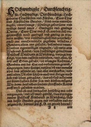 Copia des Schreibens, so an die Churfürsten vnd Fürsten ... zu Wormbs versammelt, Wilhelm von Grumbach ... ausgehenlassen vnd vbersandt