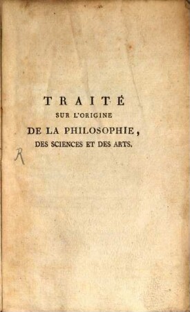 Traité sur l'origine de la Philosophie
