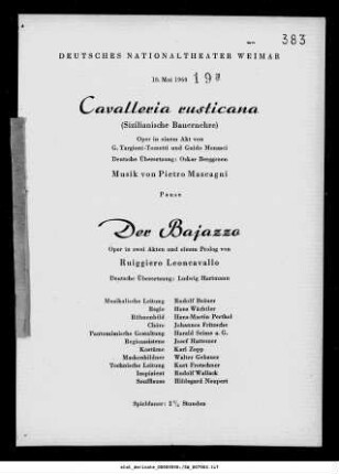 Cavalleria rusticana (Sizilianische Bauernlehre)