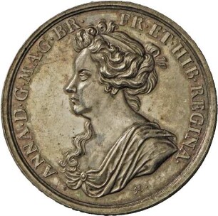 Medaille von Georg Hautsch auf Königin Anne von England und die militärischen Erfolge im Spanischen Erbfolgekrieges, 1704