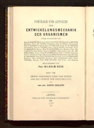 Einige Gedanken über das Wesen und die Genese der Geschwülste : Vortrag gehalten in der Gesellschaft zur Bekämpfung der Krebskrankheit, im Januar 1909, St. Petersburg