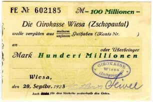 Scheck über Hundert Millionen Mark