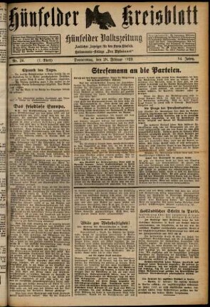 Erste Ausgabe vom Donnerstag, den 28. Februar 1929.