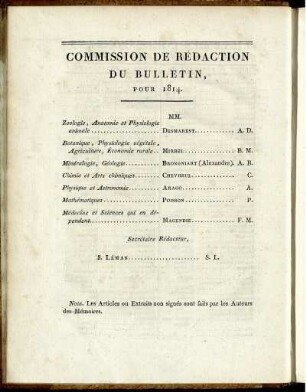 Commission De Rédaction Du Bulletin, Pour 1814