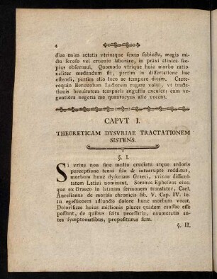 4-11, Caput I. Theoreticam dysuriae tractationem sistens: § I. - § XII.