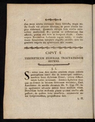 4-11, Caput I. Theoreticam dysuriae tractationem sistens: § I. - § XII.