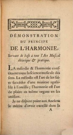 Démonstration Du Principe De L'Harmonie : Servant de base à tout l'Art Musical théorique & pratique