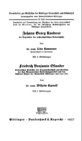 Johann Georg Roederer : der Begründer der wissenschaftlichen Geburtshilfe
