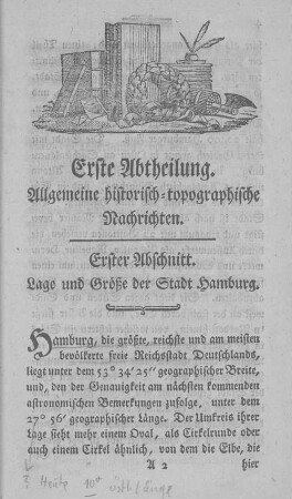 Erster Abschnitt. Lage und Größe der Stadt Hamburg.