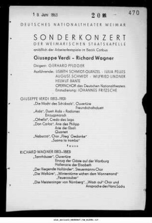 Sonderkonzert [...] Arbeiterfestspiele im Bezirk Cottbus Giuseppe Verdi - Richard Wagner