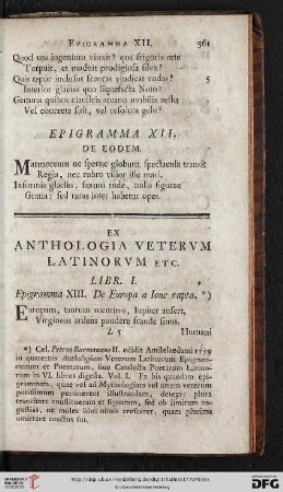 Ex Anthologia Vetervm Latinorvm etc.