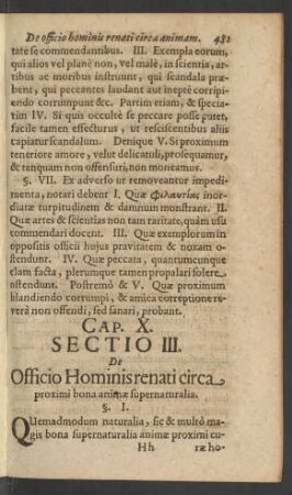 [...] Sectio III. De Officio Hominis renati circa, proximi bona animae supernaturalia.