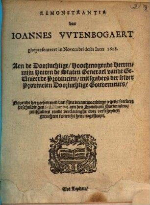Remonstrantie ... aen de ... Staten Generael ... nopende het presenteren van sijne verantwoordinge tegens seeckere beschuldingen Festi Hommii ...
