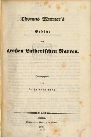 Thomas Murner's Gedicht vom großen Lutherischen Narren