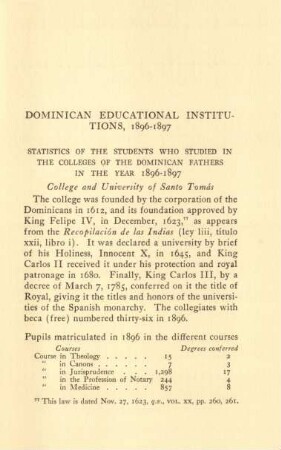 Dominican educational institutions, 1896-1897