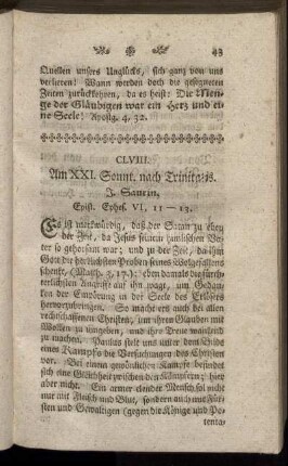 CLVIII. Am XXI. Sonnt. nach Trinitatis. Epist. Ephes.VI, 11-13.