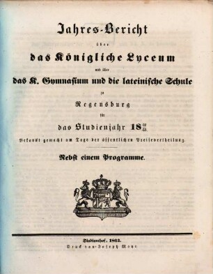 Jahres-Bericht. 1862/63
