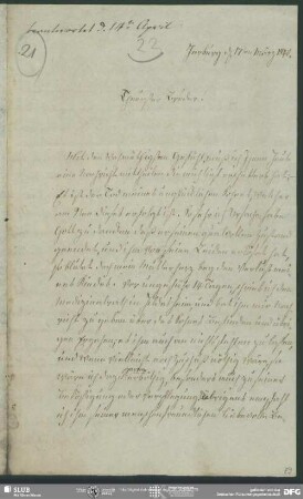 Eigenh. Brief von Charlotte Schlegel an August Wilhelm von Schlegel, Harburg, 17.03.1840