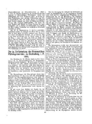 Die 36. Versammlung des Pommerschen Philologenvereins zu Greifenberg i. P. 1909