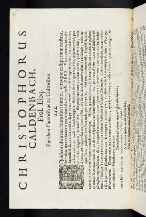 Christophorus Caldenbach, Prof. Eloq. Ejusdem Fautoribus Ac Cultoribus Sal.