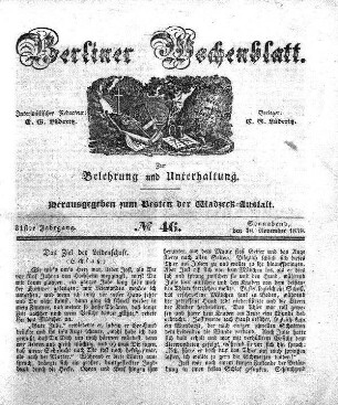 No. 46, Sonnabend, den 16. November 1839.