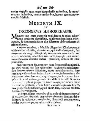 Membrvm IX. De Incongrvis Hæmorrhagiis.