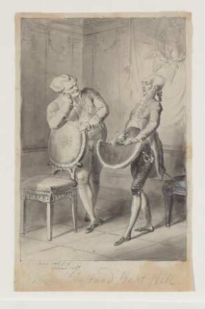 Höflingsverlegenheit [Illustration zu Friedrich Schillers "Kabale und Liebe", 3. Akt, 2. Szene]