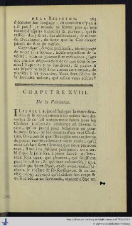 Chap. XVIII. De la Pénitence.