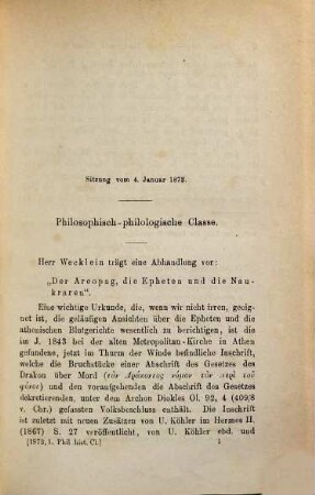 Der Areopag, die Epheten und die Naukraren