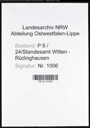 Sterberegister Standesamt Witten-Rüdinghausen