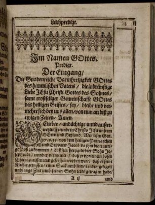 Leichpredigt; Der Eingang; Leich-Text; Erklärung; Abhandelung; Gebrauch.