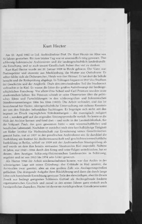 Kurt Hector [Nachruf]