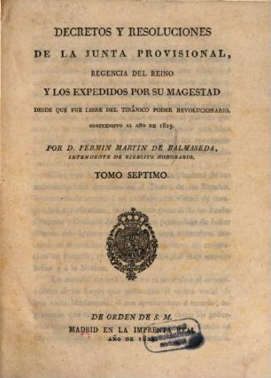 Decretos de la Reina Nuestra Señora Doña Isabel II, 7. 1823 (1824)