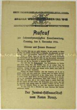 Spendenaufruf des Roten Kreuzes für die Frontsoldaten anlässlich Weihnachten 1916