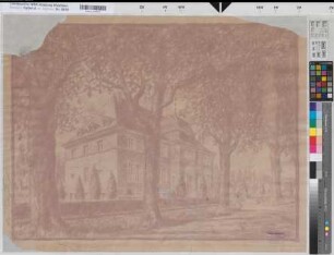 Velen (Velen) Schloß Neubau des Archivgebäudes Schrägansicht 1923 1 : (100) 58 x 77 Pause Franz Schneider, Architekt Landsberg-Velen Nr. 17