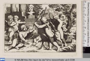 Tanzende Putti neben einer Pyramide