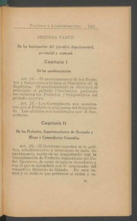 Segunda parte - De los funcionarios del ejecutivo departamental, provincial y cantonal.