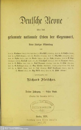 3.1878,1: Deutsche Revue über das gesamte nationale Leben der Gegenwart