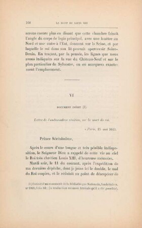 VI. Lettre de l' ambassadeur vénitien, sur la mort du roi
