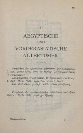 V. Aegyptische und vorderasiatische Altertümer
