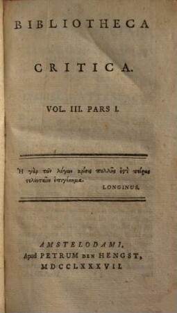 Bibliotheca critica, 3