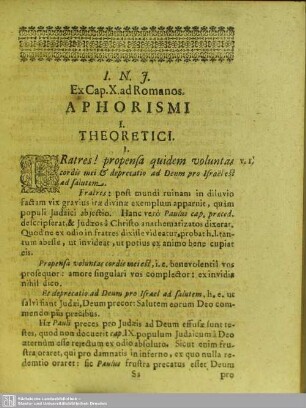 Ex Cap. X. ad Romanos Aphorismi
