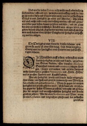 VII. Die Herligkeit und frewde dieses lebens ... hat keine vergleichung mit der herligkeit und frewde des zukünfftigen lebens.